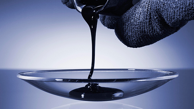 Bitumen is the black sticky binder used to glue minerals in asphalt mixtures. Picture courtesy of Raha Bitumen